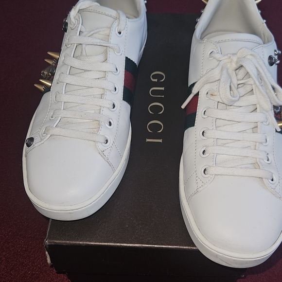 Gucci Shoes - Gucci White Sneakers with Spikes